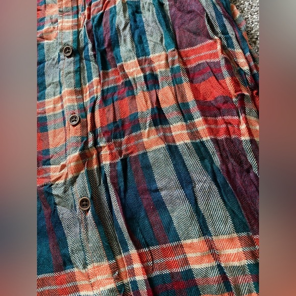 SILENCE & NOISE Size L Rust Green Teal Plaid Flannel Cold Shoulder Shirt Rc$59 - Picture 4 of 6